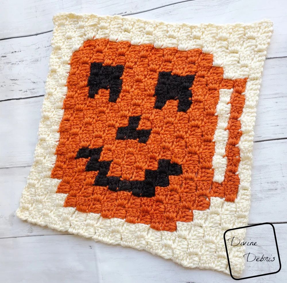 C2C Jack-O-Lantern Cup Afghan Square free crochet pattern by DivineDebris.com