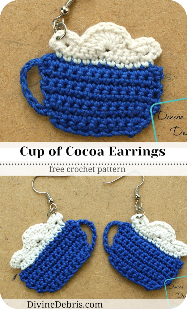 Learn to make the perfect Winter accessory, the Cup of Cocoa Earrings from a free crochet pattern by DivineDebris.com