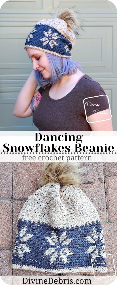 Learn how to make the Dancing Snowflakes Beanie, a mixture of tapestry and textured crochet, from a free crochet pattern by DivineDebris.com