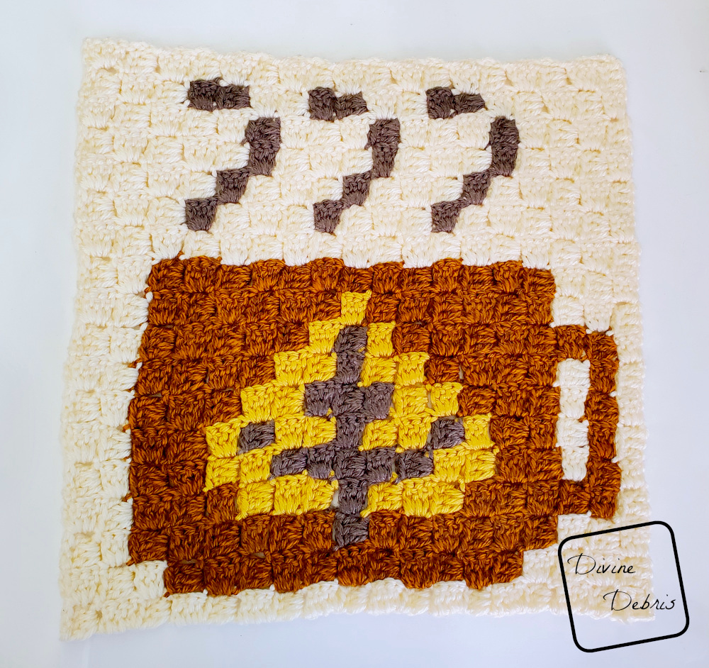 C2C Tiny Fall Leaf Cup Afghan Square free crochet pattern by DivineDebris.com
