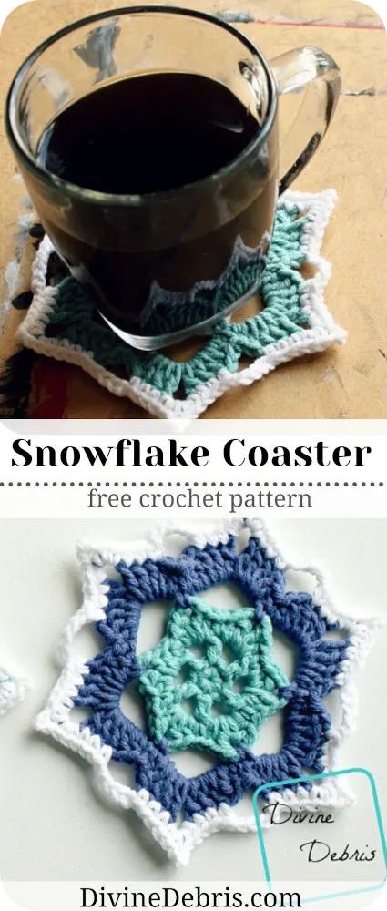 Learn to make the Snowflake Coasters, which work well as both coasters or snowflake appliques, from a free crochet pattern on DivineDebris.com
