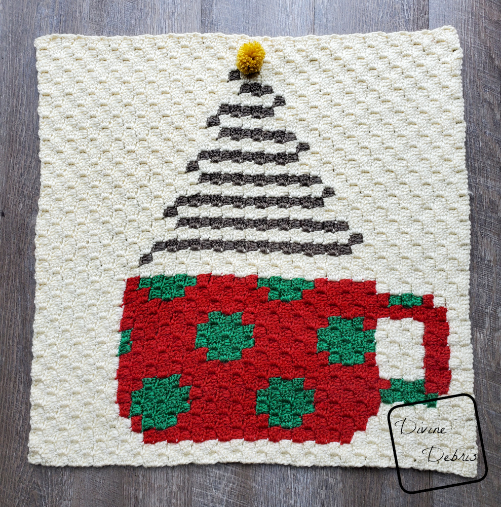 C2C Christmas Cup Afghan Square free crochet pattern by DivineDebris.com