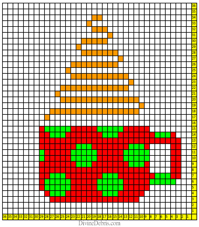 Learn to make the final coffee square in 2020's CAL, the C2C Christmas Cup Afghan Square free crochet pattern by DivineDebris.com