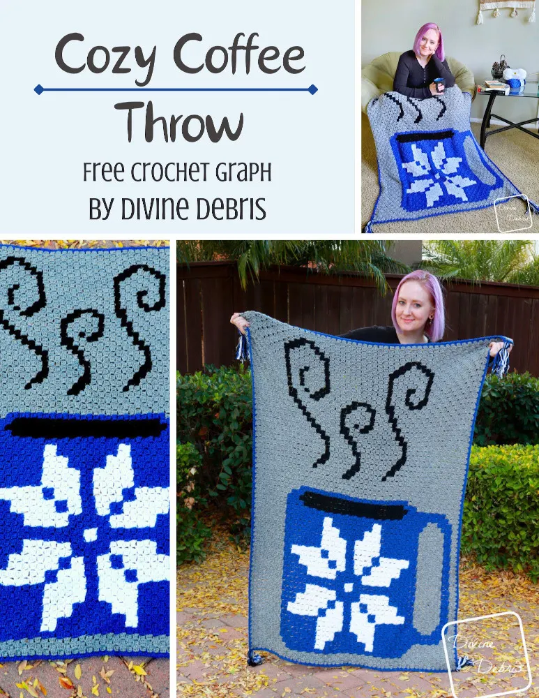 Check out the fun and easy Cozy Coffee Throw crochet pattern graph on DivineDebris.com. It's a simple C2C design for any coffee loving crafter