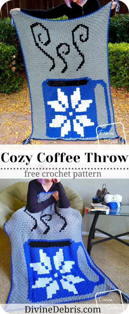 Check out the fun and easy Cozy Coffee Throw crochet pattern graph on DivineDebris.com. It's a simple C2C design for any coffee loving crafter