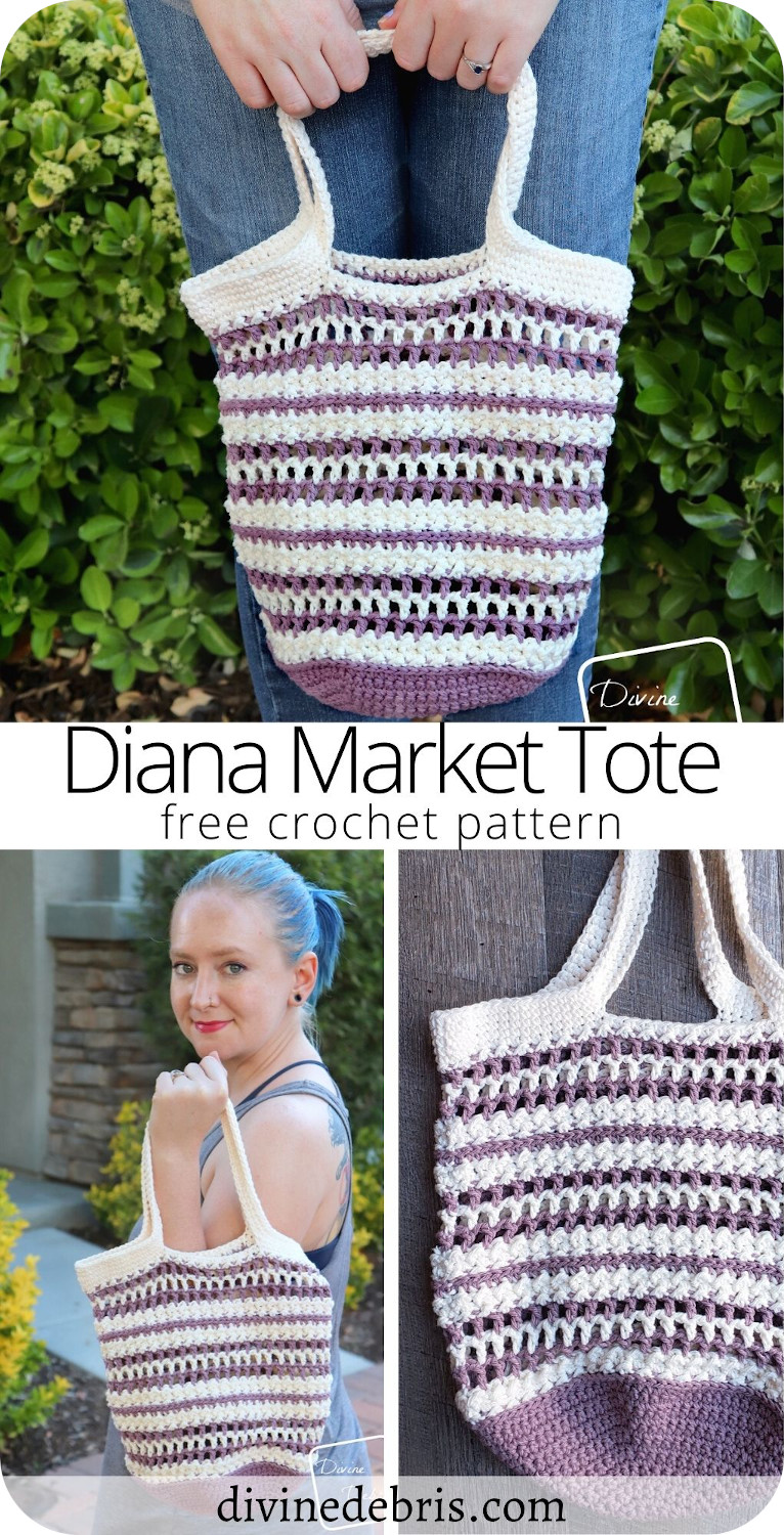 Learn to make the fun, easy, and super useful Diana Market Tote from a free crochet pattern on DivineDebris.com 