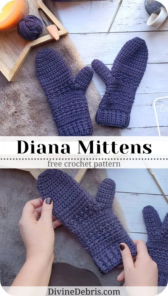 Are you looking for easy and cozy mittens for winter? Look no further than the simple Diana Mittens in this free crochet pattern.