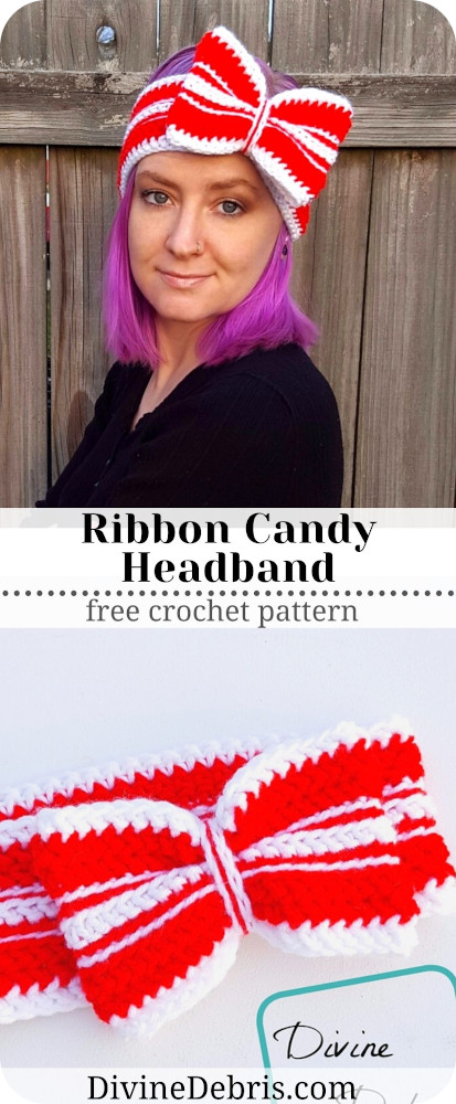 Learn to make the fun and holiday appropriate accessory, the Ribbon Candy Headband from a free crochet pattern by DivineDebris.com