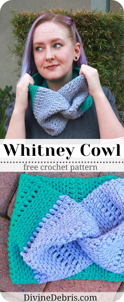 Learn how to make the Whitney Cowl, a design that combines the linen stitch, a simple puff stitch, and finished with a twist, from a free crochet pattern.