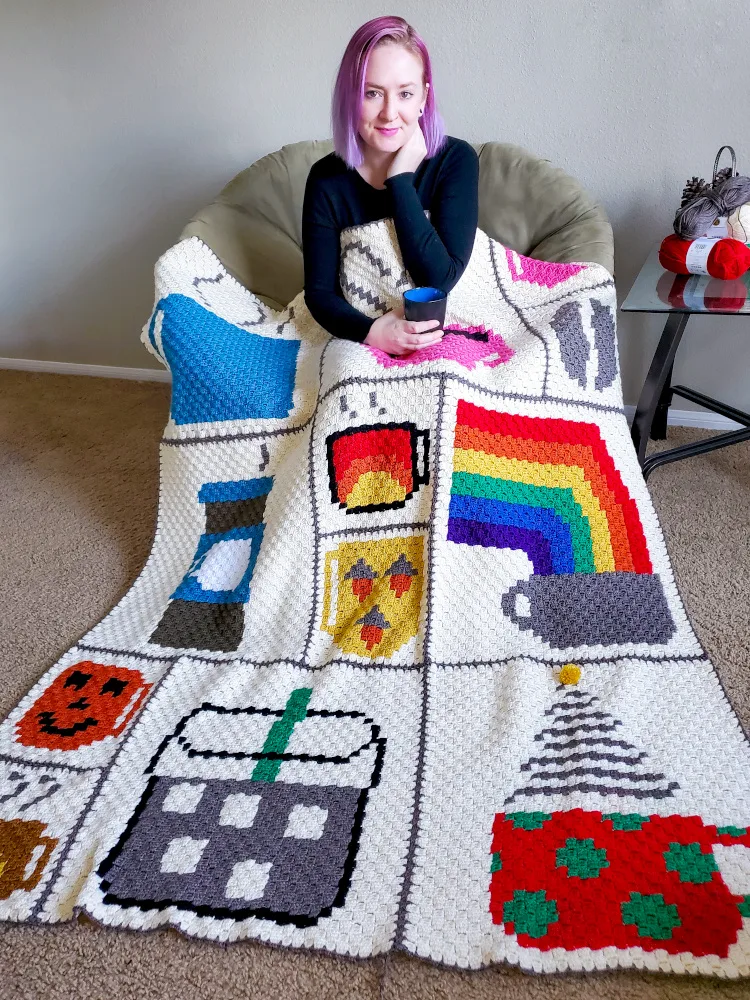 Learn about the 2020 C2C Coffee Themed Afghan Square Blanket as designed and completed by DivineDebris.com