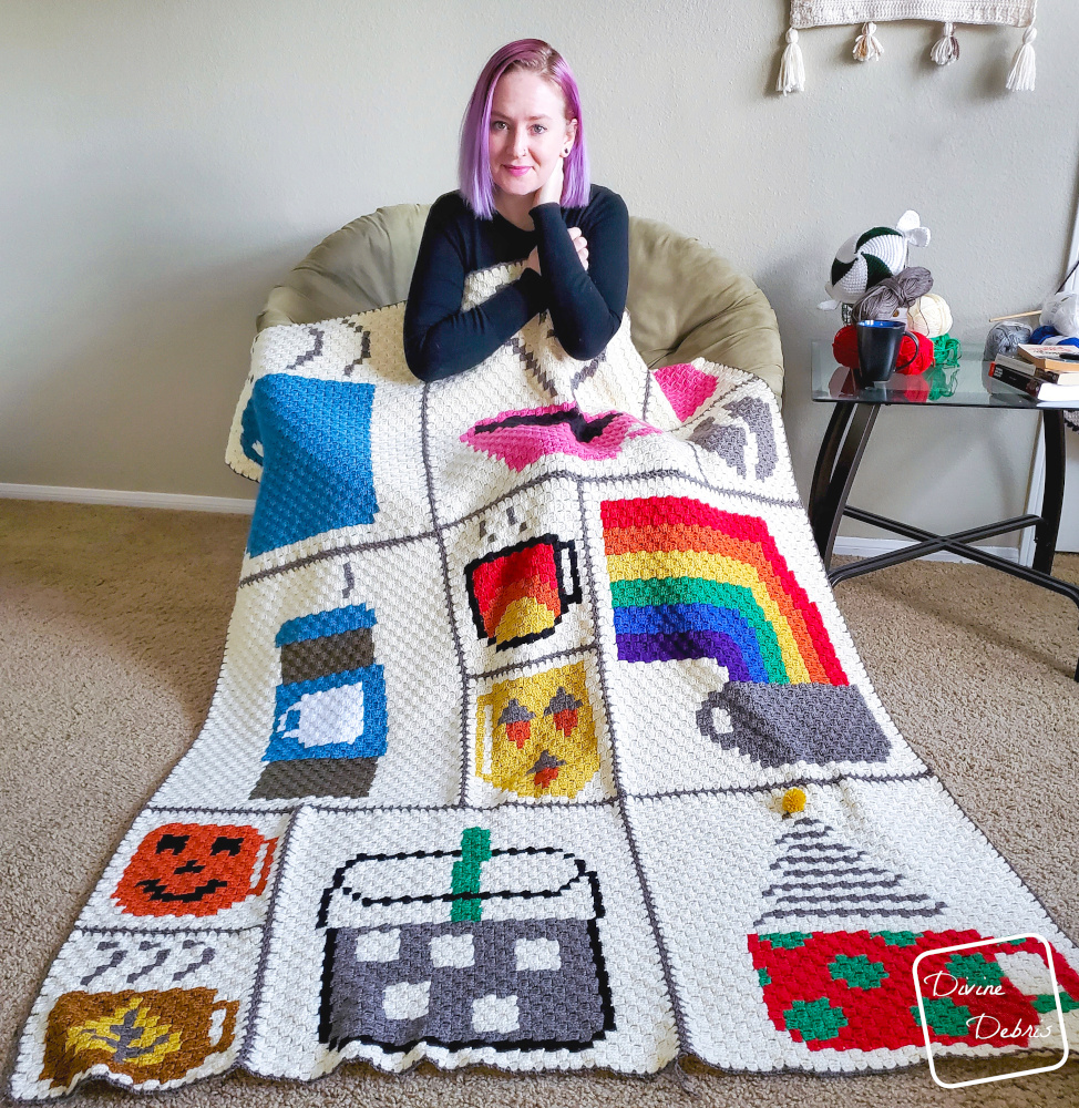 Learn about the 2020 C2C Coffee Themed Afghan Square Blanket as designed and completed by DivineDebris.com