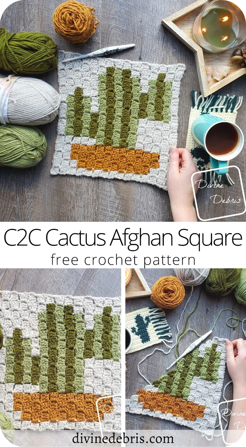 Learn to make the brand new C2C Cactus Afghan Square, first in the 2021 Plants and Flowers C2C Square CAL by Divine Debris