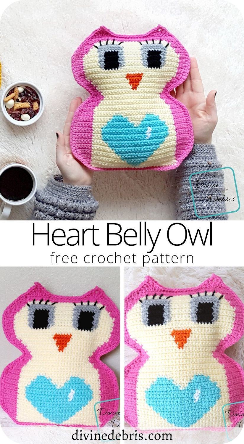 Learn to make the fun Valentine's Day themed Heart Belly Owl Amigurumi free crochet pattern by DivineDebris.com