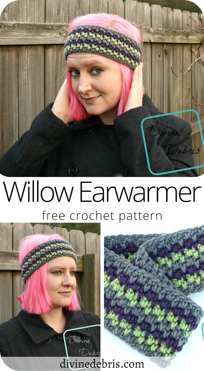 Make this warm and fun headband from a simple combination of stitches, the Willow Earwarmer free crochet pattern by Divine Debris.
