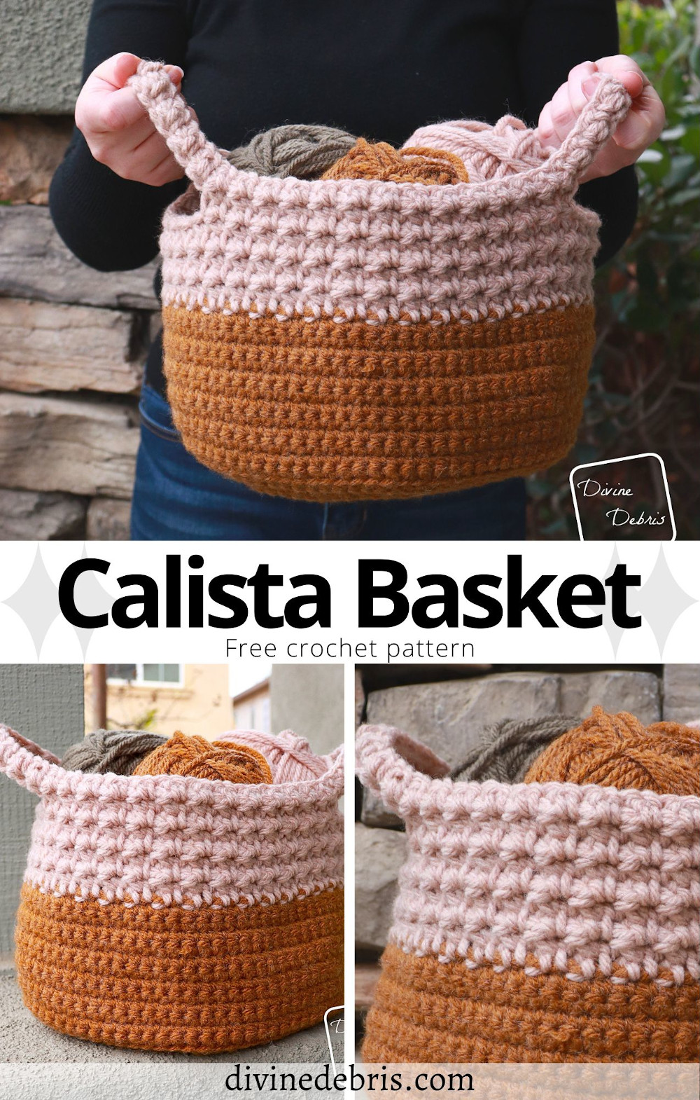 Learn to make the fun and easy Calista Basket from a free crochet pattern on DivineDebris.com