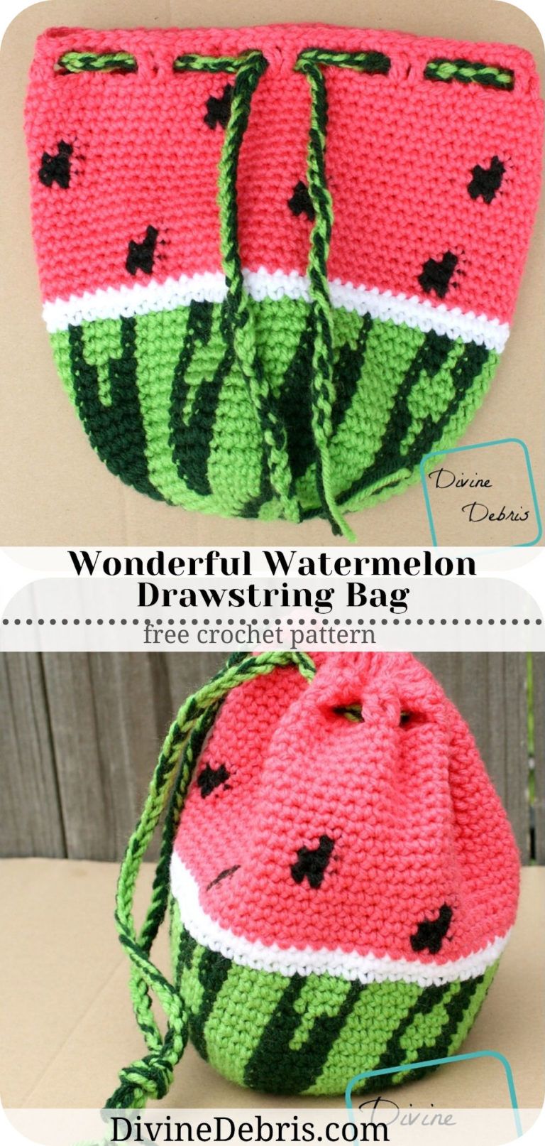 Wonderful Watermelon Drawstring Bag crochet pattern