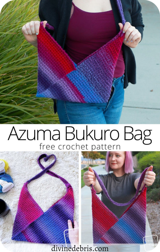 Learn to make the fun Azuma Bukuro Bag, a simple folded bag, from a free crochet pattern by DivineDebris.com