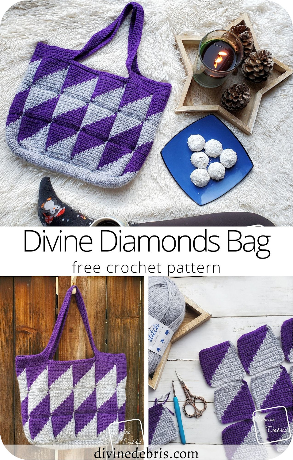 Make a striking bag that will get noticed everywhere you go with the Divine Diamonds Bag, a free crochet pattern by DivineDebris.com