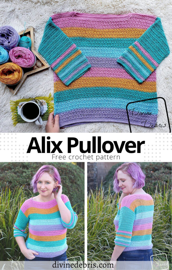 Be ready for those warmer weather months with this fun, easy, and light weight transition sweater, the Alix Pullover, from a free crochet pattern