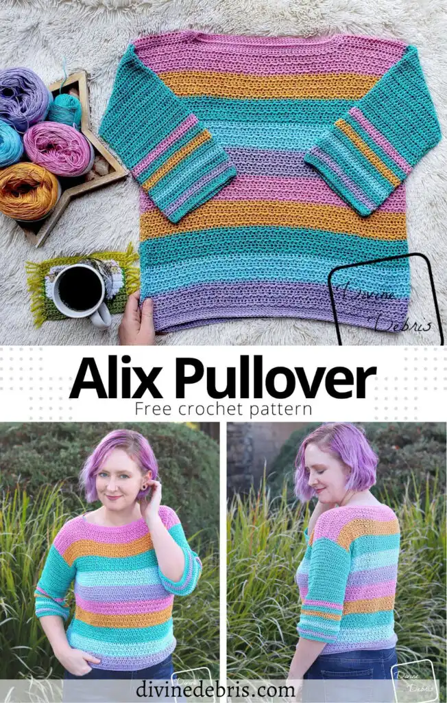 Be ready for those warmer weather months with this fun, easy, and light weight transition sweater, the Alix Pullover, from a free crochet pattern