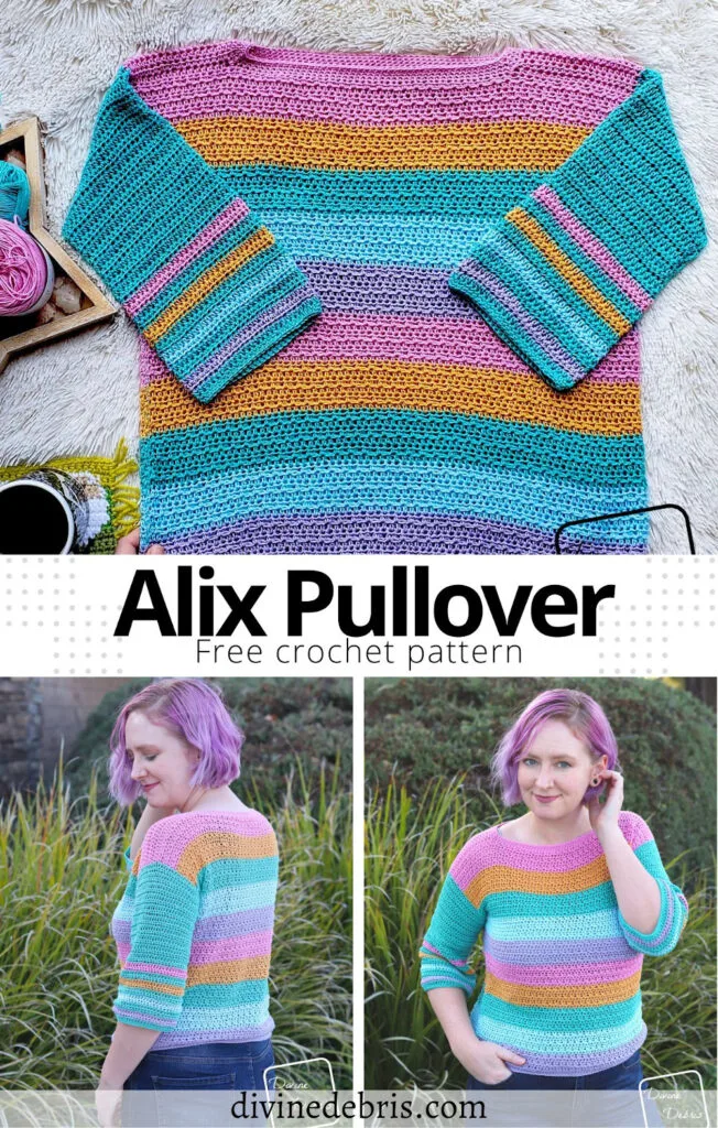 Be ready for those warmer weather months with this fun, easy, and light weight transition sweater, the Alix Pullover, from a free crochet pattern