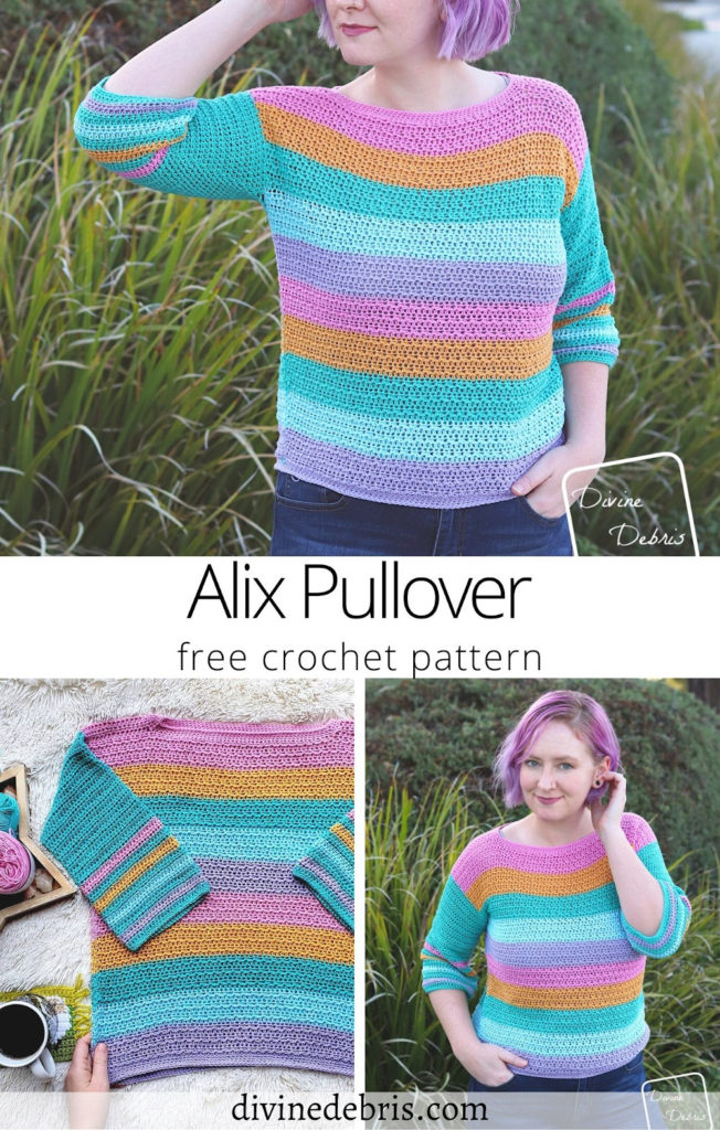 Be ready for those warmer weather months with this fun, easy, and light weight transition sweater, the Alix Pullover, from a free crochet pattern