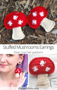 Stuffed Mushrooms Earrings Free Crochet Pattern by DivineDebris.com