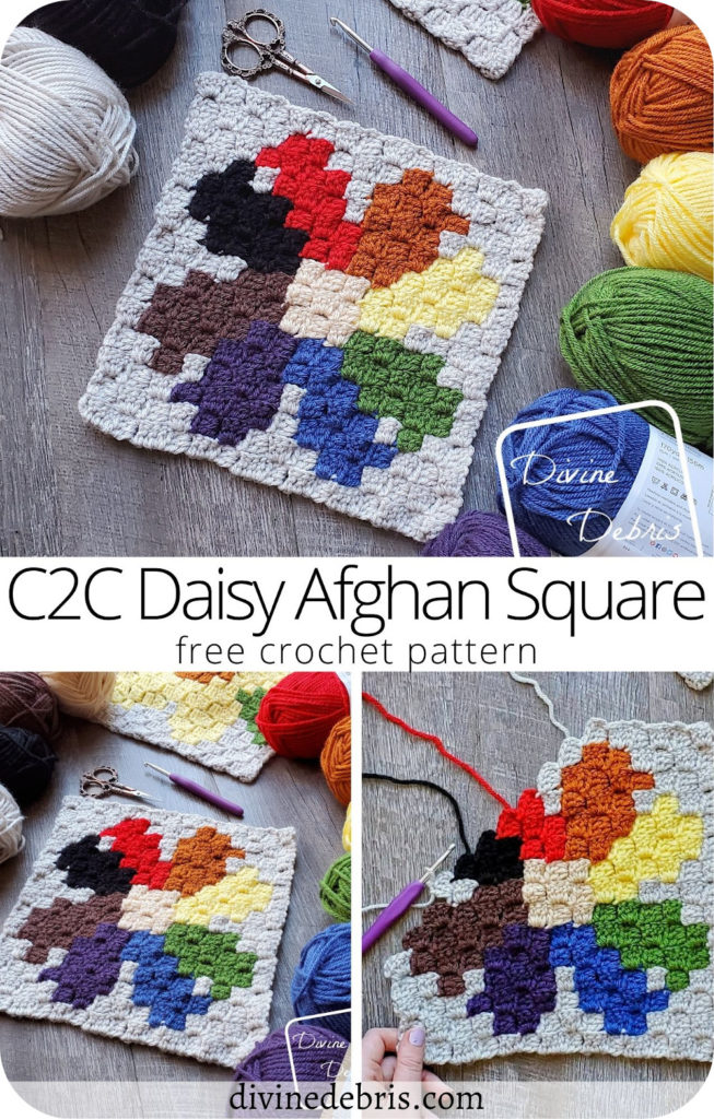 Learn to make the colorful June square, the C2C Daisy Afghan Square, in the year long Plants Corner to Corner CAL by DivineDebris.com