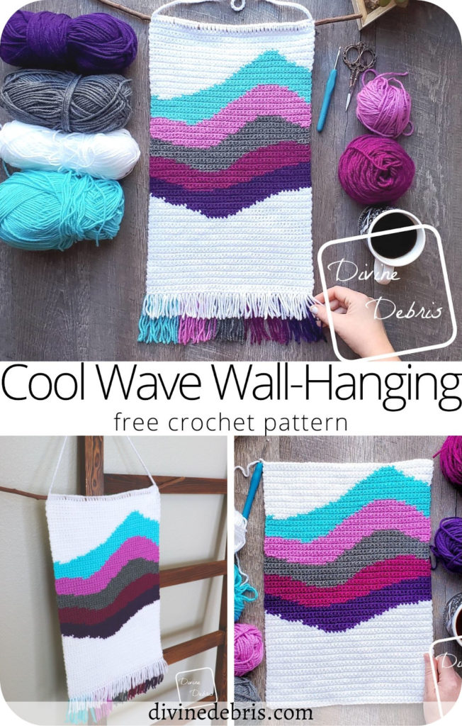 Learn to make the fun and colorful Cool Waves Wall-Hanging from a free and fun crochet pattern by DivineDebris.com