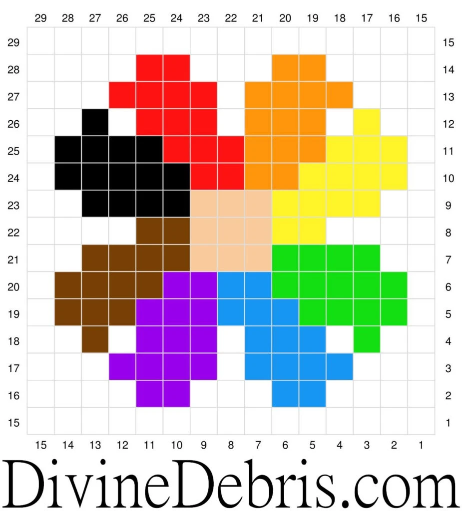 Graph of the Rainbow C2C Daisy Afghan Square pattern by DivineDebris.com