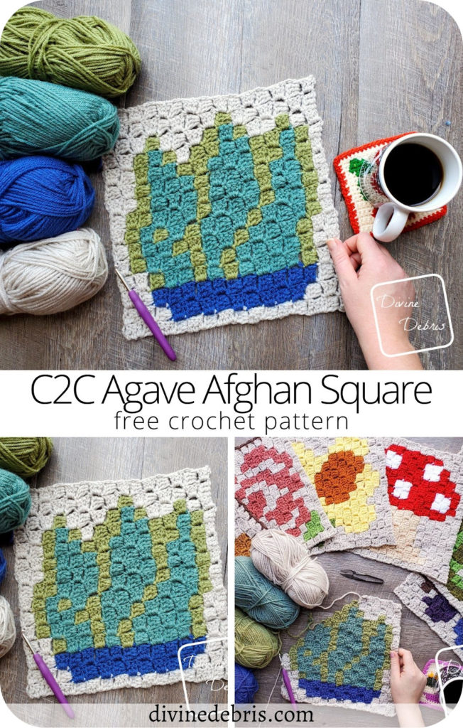 Learn to make the colorful July square, the C2C Agave Afghan Square, in the year long Plants Corner to Corner CAL by DivineDebris.com
