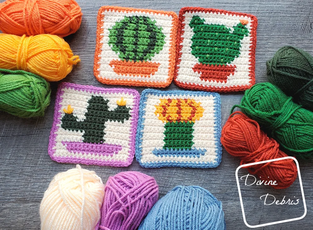 Crochet Coaster Pattern - Square Flower Coasters - PDF