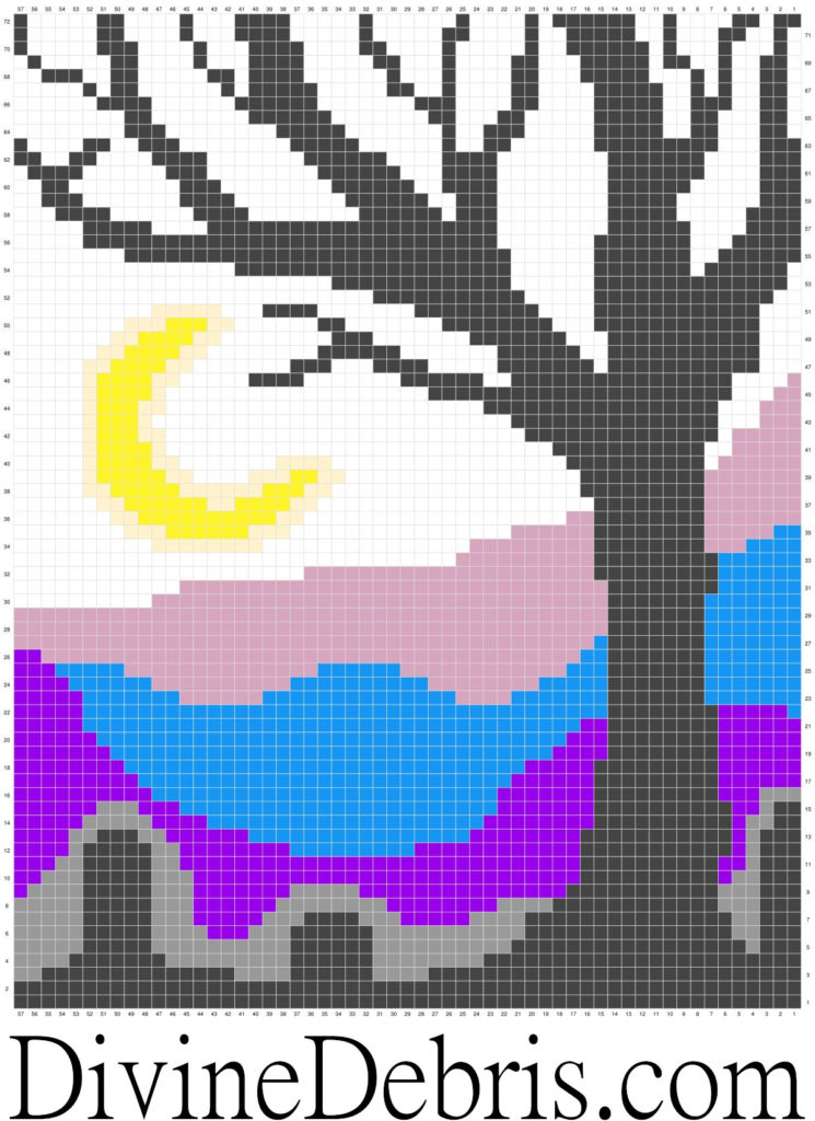 [image description] Graph for the Cool Tree Wall-Hanging crochet pattern