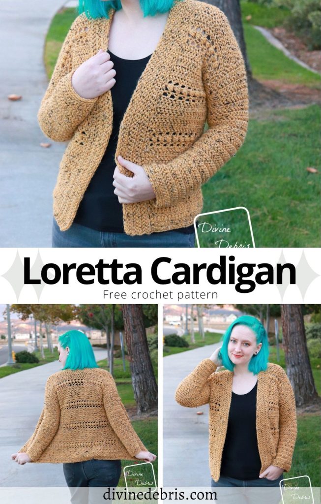Learn to make the fun, textured, and easy Loretta Cardigan from a free crochet pattern available only on DivineDebris.com