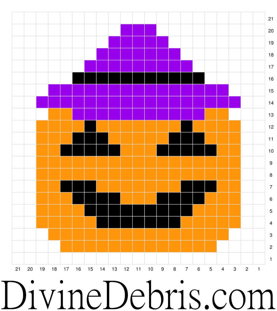 [Image description] Image of the Witch-O-Lantern graph from the Halloween Pumpkin Coasters crochet patterns by DivineDebris.com