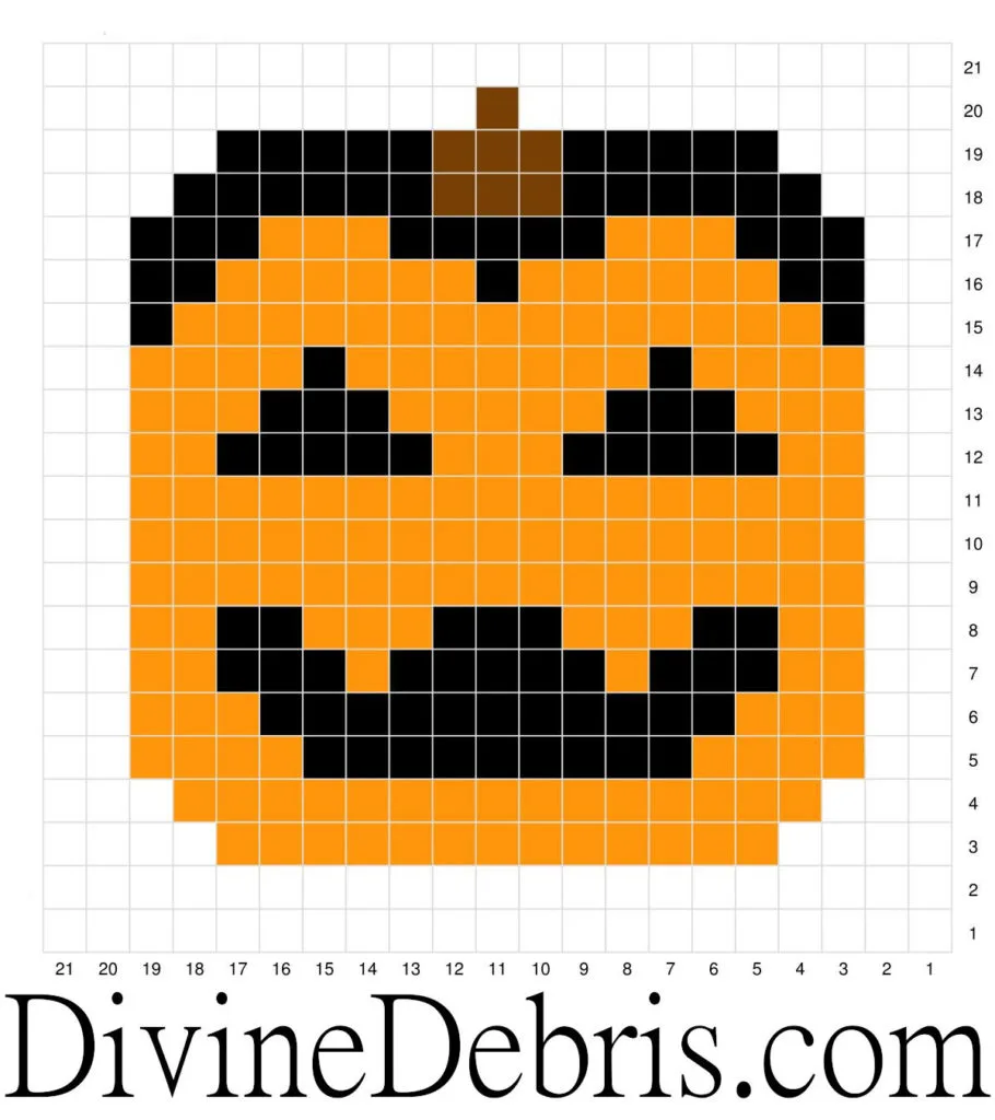 [Image description] Image of the Vamp-O-Lantern graph from the Halloween Pumpkin Coasters crochet patterns by DivineDebris.com