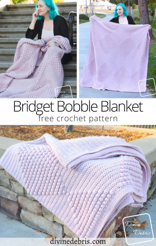 Learn to make the fun, squishy, and happily geometric Bridget Bobble Blanket from a free crochet pattern by DivineDebris.com 