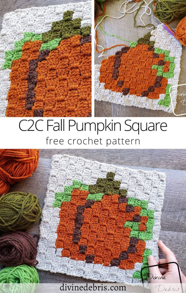 Learn to make the fun and easy Fall Pumpkin Afghan Square from a free C2C graph available on DivineDebris.com. 