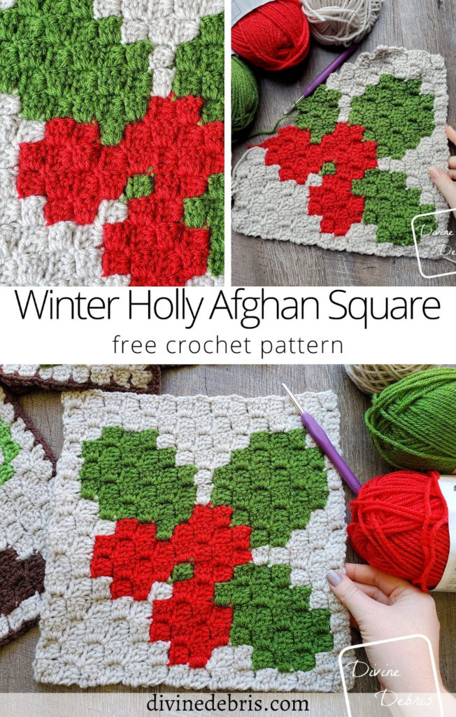 Learn to make the Winter Holly Afghan Square from a free graph on DivineDebris.com and catch up on the 2021 plants themed crochet along too!