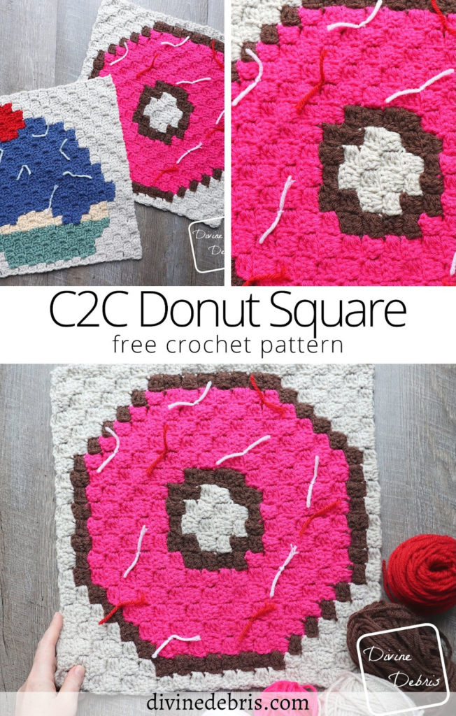 Learn to make the fun and easy C2C Donut Afghan Square from the 2022 Delicious Desserts C2C CAL by DivineDebris.com