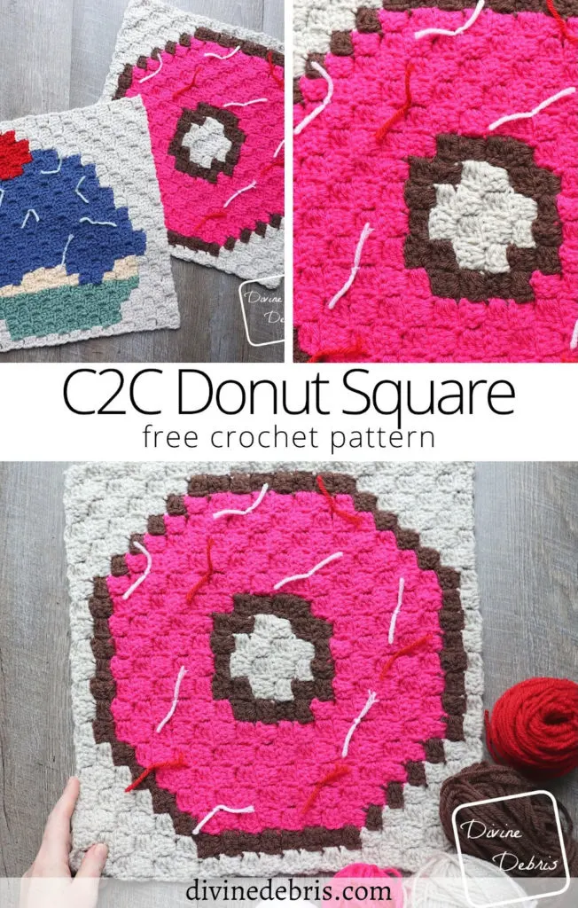 Learn to make the fun and easy C2C Donut Afghan Square from the 2022 Delicious Desserts C2C CAL by DivineDebris.com