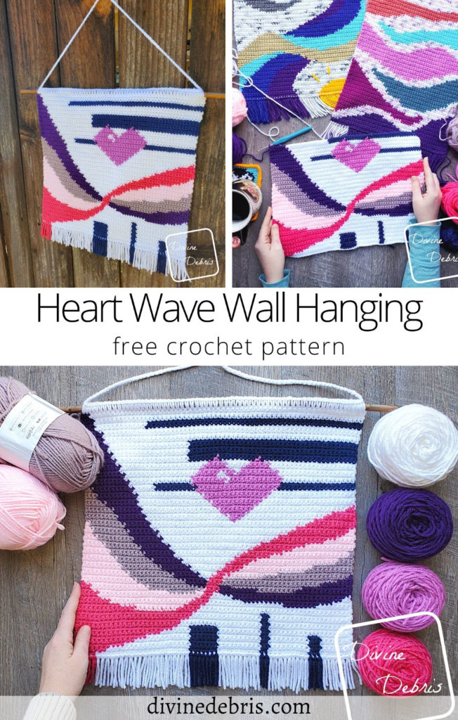 Learn to make the fun, colorful, and custimizable Heart Wave Wall Hanging from a free graph on DivineDebris.com