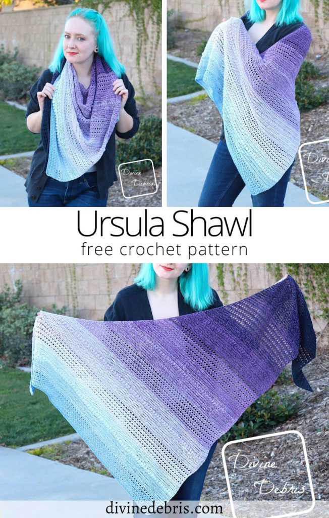 Learn to make the fun, textured, and easily customizable Ursula Shawl from a free and easy crochet pattern on DivineDebris.com