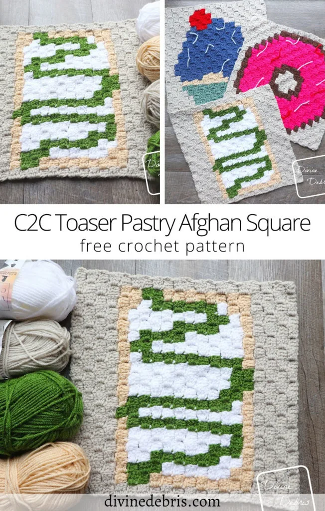 Learn to make March's brand new Delicious Desserts C2C the Toaster Pastry Afghan Square from a free graph on DivineDebris.com