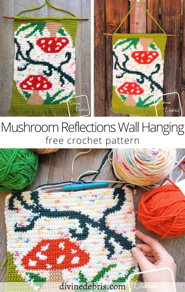 Learn to make this fun, colorful, and abstract piece of home decor, the Mushroom Reflections Wall Hanging, from a free crochet pattern