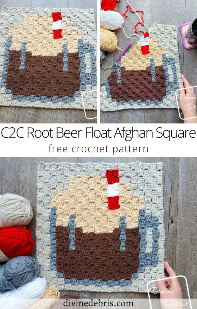 Learn to make April's brand new Delicious Desserts C2C square the Root Beer Float Afghan Square from a free graph on DivineDebris.com