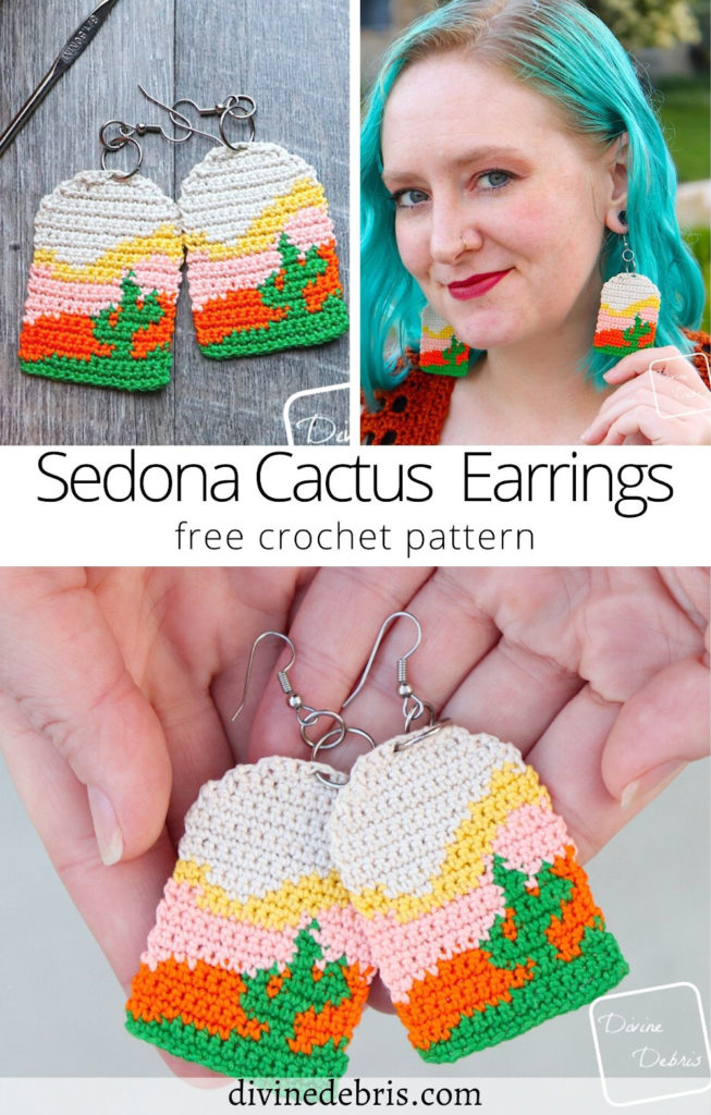Get into the Southwestern mood with this fun, easy, and desert themed earrings, the Sedona Cactus Crochet Earrings, from a free pattern.