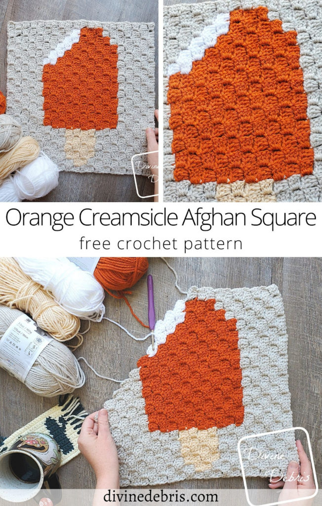 Learn to make May's brand new Delicious Desserts C2C square the Orange Creamsicle Afghan Square from a free graph on DivineDebris.com