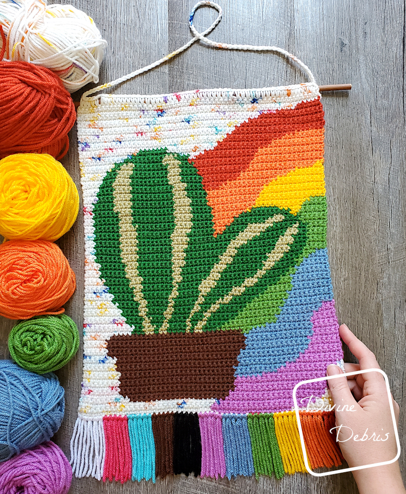 A Little Colorful with the Rainbow Cactus Wall Hanging Free Crochet Pattern