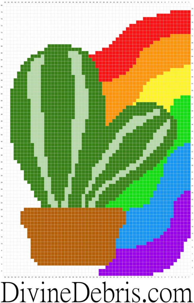 {Image description] Colorful graph for the Rainbow Cactus Wall Hanging pattern by Divine Debris
